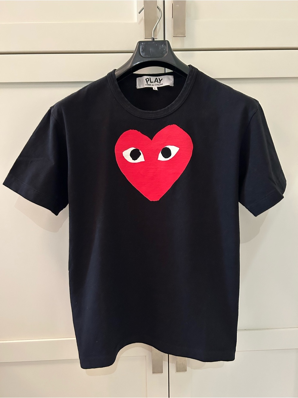 Comme des Garçons PLAY Black Tee with Red Heart Motif